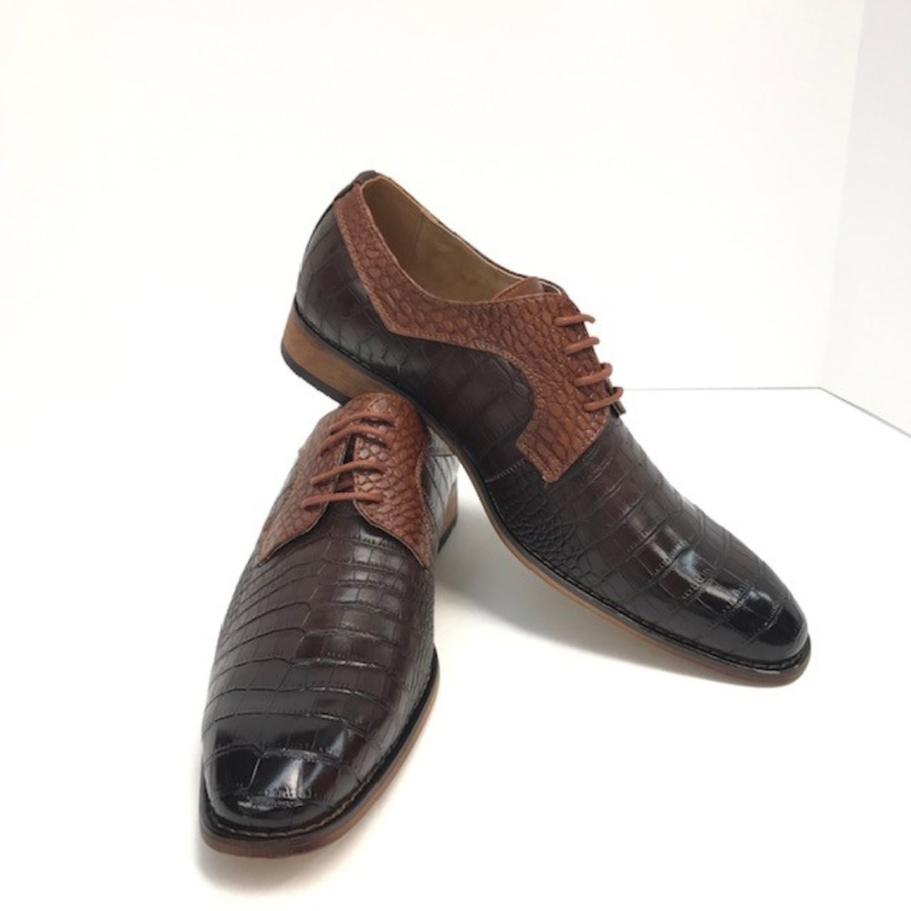 Amali Men's Brown Cognac Dress Shoes Oxfords Exotic Print Sizes 7.5 - 13